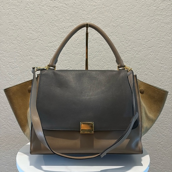 CELINE Trapeze Hand Bag Leather Beige Tan - Picture 1 of 16